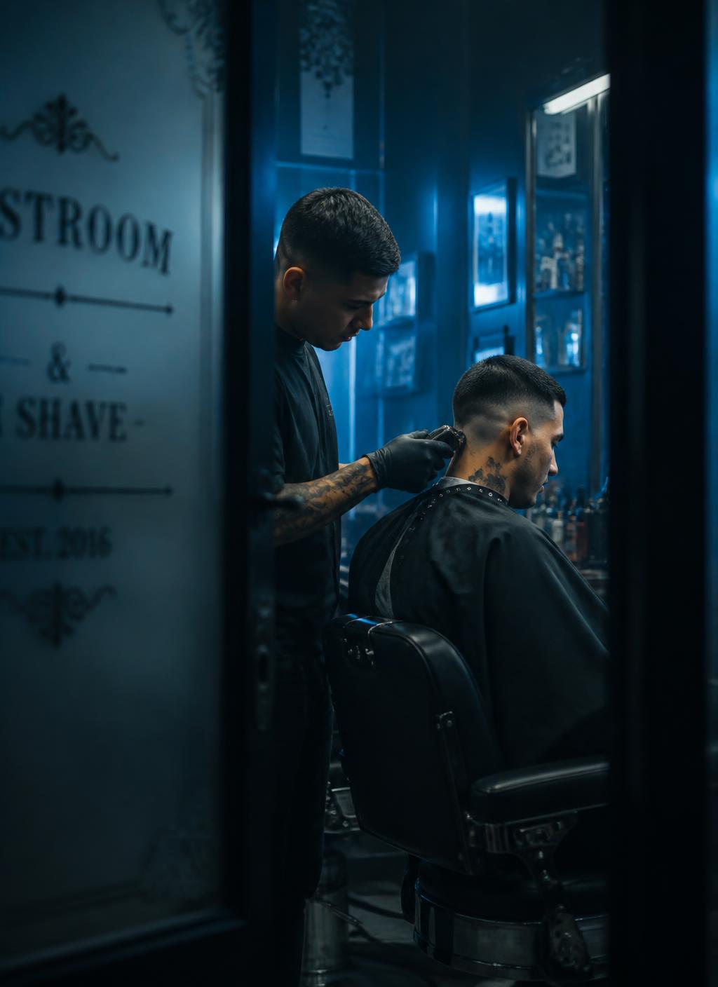 Barber giving a clean fade inside Supremes Barbershop
